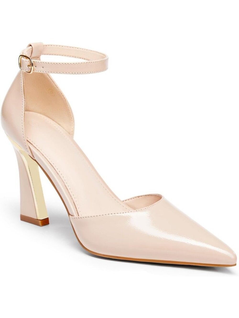 Women's Nude Pumps Point Closed Toe Heels Buckle Ankle Straps Heeled Sandals